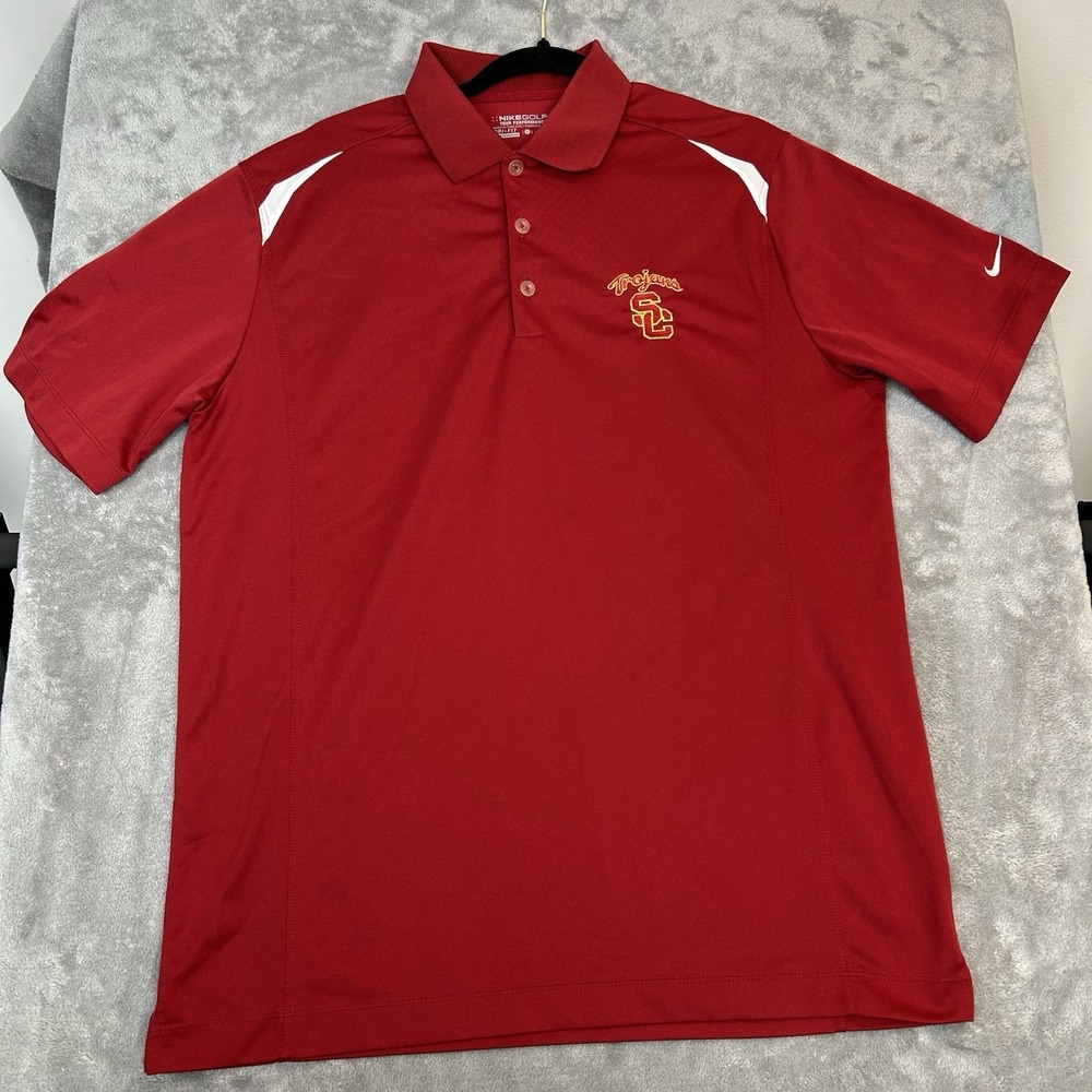 Nike Golf Polo Dri Fit USC Southern California Trojans Athletic Shirt Mens Sz L